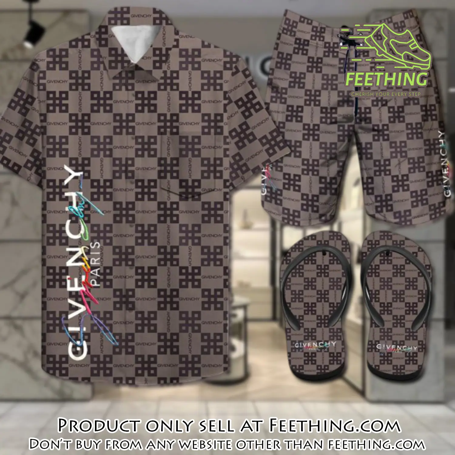 Givenchy combo hawaii shirt shorts flip flops luxury brand summer outfit hsf029 ft4943796
